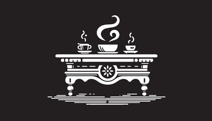 cup of tea in the top of the table silhouette vector illustration, solid white background © silhouette