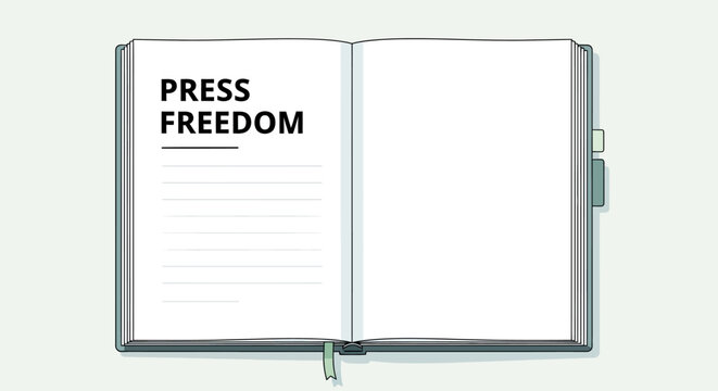 Open Book with 'Press Freedom' Text and Blank Page Symbolizing Free Expression and Unwritten Truths