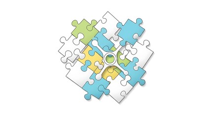 Puzzle pieces forming a cross shape colorful jigsaw elements concept for teamwork and problem-solvin