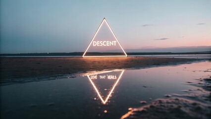 Illuminated Triangle Reflected in Water at Sunset