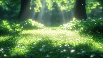 Obraz premium Green forest with sunlight