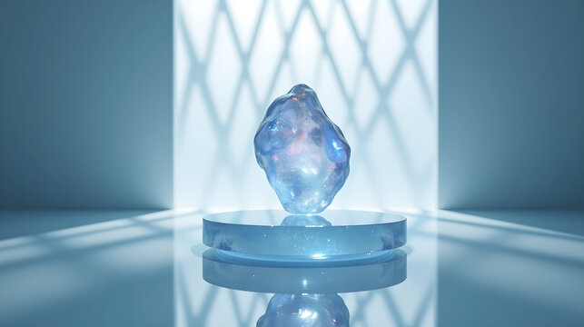 Blue Crystal Stone Displayed on Minimal Pedestal