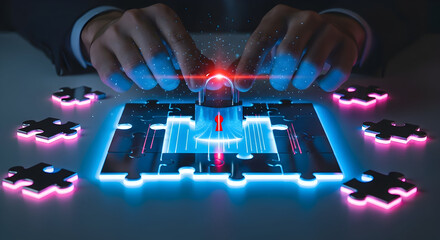 Data Security Concept Cyber Protection and Secure Access with Lock and Puzzle