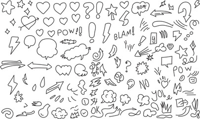 Hand made Vector illustration of  Doodle icon set, Line marker hand drawn brush arrow element set