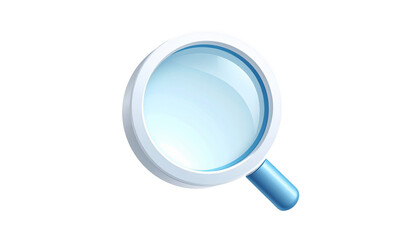 Realistic 3D illustration of a magnifying glass icon with a blue handle and a white frame, with a soft shadow effect. Ideal for search, zoom, analysis and discovery concepts.e