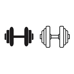 Two dumbbells one solid black and one outline isolated on white background