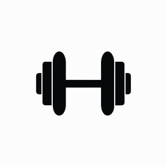 Black dumbbell icon isolated on white background