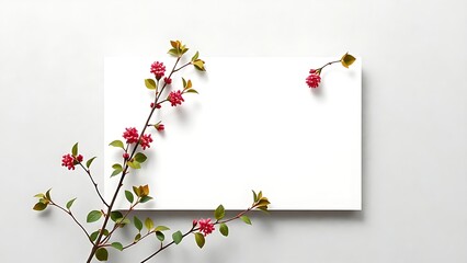 hawthorn. Minimalist white rectangle with delicate hawthorn leaf shadows on a light grey concrete wall, clean design. real-estate listings.