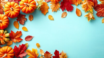 Thanksgiving feast with golden roasted turkey, orange pumpkin pie, crimson apples, and fall leaves on rustic wooden table, celebrating harvest season with family and gratitude