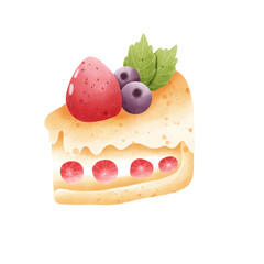 A cute hand-drawn cake illustration in a soft watercolor style. Perfect for stickers, prints, and sweet-themed designs with simple charming details.