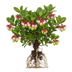 Bearberry Arctostaphylos uva ursi plant with flowers and roots