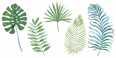 Watercolor tropical leaves collection on white background for design projects
