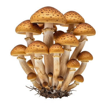 Honey Fungus Armillaria mellea mushroom cluster with rhizomorphs