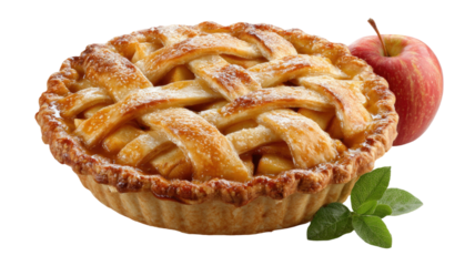  Delicious apple pie with golden flaky crust and sweet fruit filling perfect for dessert, baking, and culinary photography isolated on white background