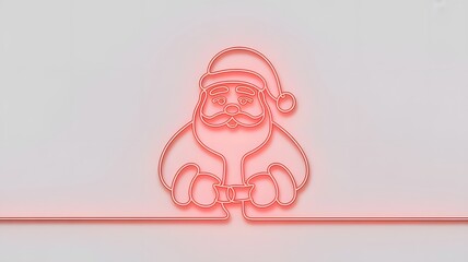 Obraz premium Minimal Santa Claus Vector Retro Winter Continuous Line Art Design – Glowing Neon Effect in Pink Red on White Background – Holiday Christmas X-mas & New Year Card or Banner Design Element – Copy Space
