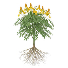 Senna Cassia angustifolia plant with yellow flower clusters