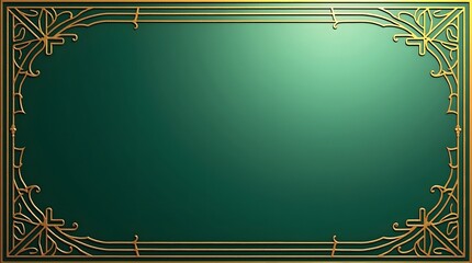 Elegant emerald green surface with luxurious gold art deco frame for premium designs background