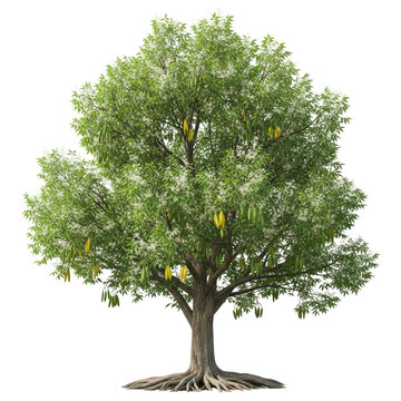 Neem Tree Azadirachta indica with flowers fruits and roots