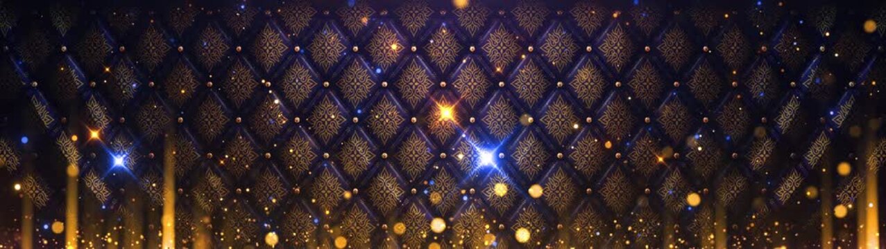 Luxurious Thai / Asian Royal Pattern Background with Blue Light and Golden Bokeh