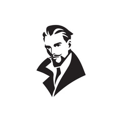 Black Vector Illustration of a Handsome Man in Clean Minimal Line Art Style on White Background
