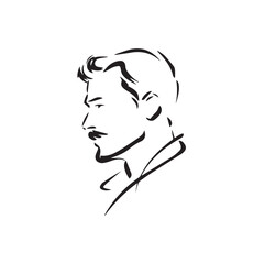 Black Vector Illustration of a Handsome Man in Clean Minimal Line Art Style on White Background