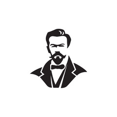 Black Vector Illustration of a Handsome Man in Clean Minimal Line Art Style on White Background