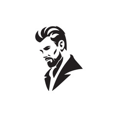 Black Vector Illustration of a Handsome Man in Clean Minimal Line Art Style on White Background
