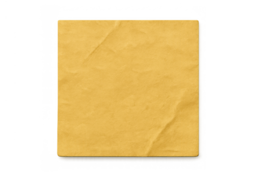 Old blank yellow paper sheet with crumpled texture and shadow, vintage parchment document with transparent background - Powered by Adobe