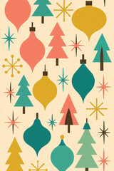 Minimal Retro Christmas Trees and Ornaments Seamless Holiday Pattern