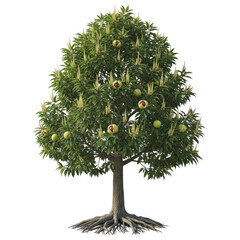 Sweet Chestnut Castanea sativa tree with fruits and catkins