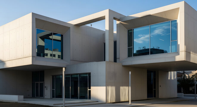 Modern architectural marvel A striking contemporary building with geometric design and large windows