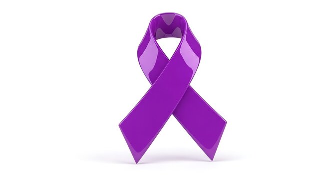 World cancer day isolated on white background, purple ribbon symbolizes pancreatic cancer awareness background
