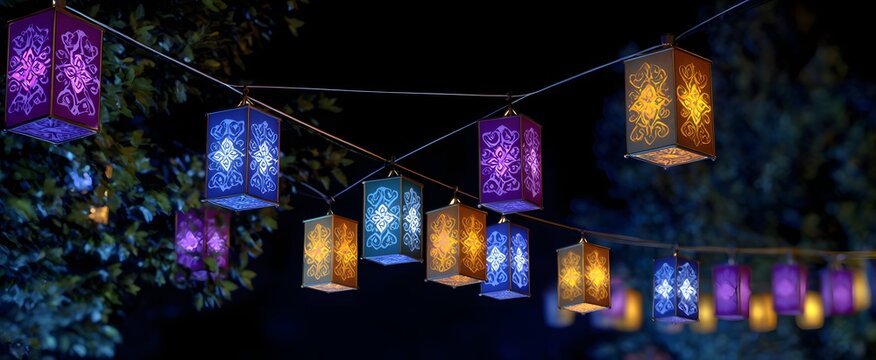 Radiant lanterns softly brighten joyous festive nights with a warm glow.