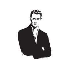 Black Vector Illustration of a Handsome Man in Clean Minimal Line Art Style on White Background