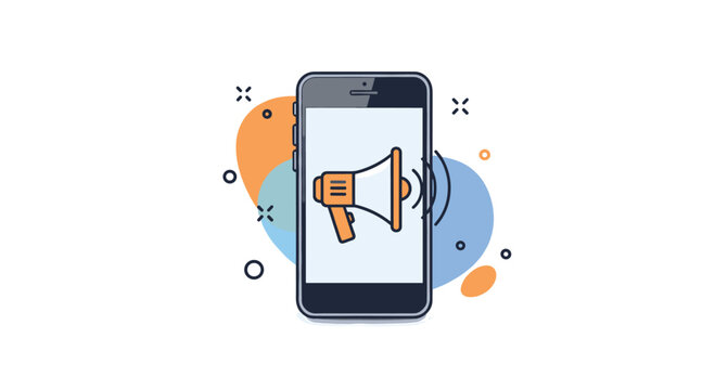 Smartphone screen displays a megaphone icon for a digital marketing or mobile promotion campaign.