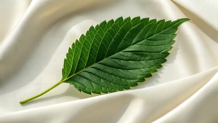 Ultra-Minimalist Green Leaf Photography on Neutral Background – High-Resolution Botanical Image