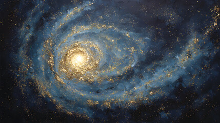 Fototapeta premium Golden Spiral Galaxy on a Deep Blue Starry Canvas