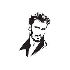 Black Vector Illustration of a Handsome Man in Clean Minimal Line Art Style on White Background