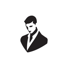 Black Vector Illustration of a Handsome Man in Clean Minimal Line Art Style on White Background