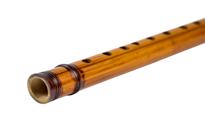 Traditional wooden music instrument flute isolated on a white background
