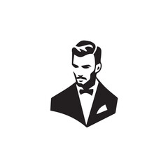 Black Vector Illustration of a Handsome Man in Clean Minimal Line Art Style on White Background