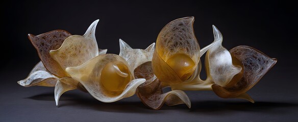 Fototapeta premium The bio plastic sculpture showcases delicate intricate organic shapes with smooth translucent textures.