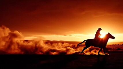 Silent gallop through a fiery sunset capturing the essence of wild freedom - Powered by Adobe