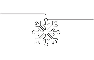 Christmas snowflake continuous one line drawing, Christmas, traditional, snow, blizzard, snowy, winter doodle vector illustration.