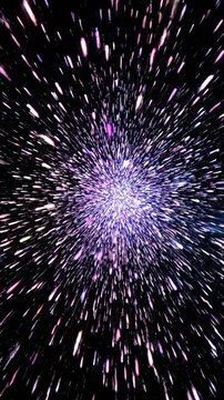 Abstract motion graphics of bright neon energy ribbons quickly fragmenting and dissolving into thousands of randomized light trails against a pitch black background concept, modern, dynamic