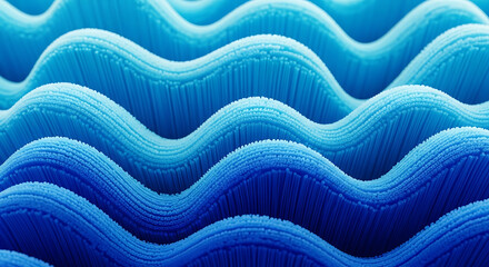 Ocean wave concept visualized by flowing shades of blue fabric