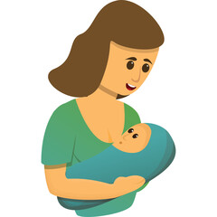 Mother Breastfeeding Newborn Baby Wrapped in Blue Swaddle Cloth Loving Care Gentle Embrace Warmth Nurturing Bond Soft Lighting Flat Illustration Style