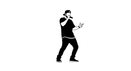 Dynamic silhouette of a passionate rapper performing live with energy, perfect for music promotions, concert posters, and urban lifestyle designs