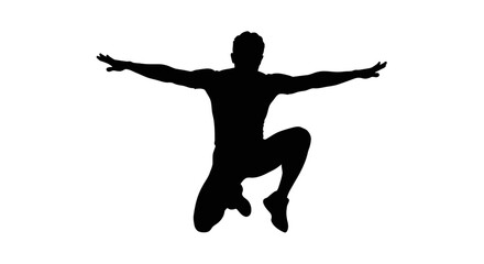 Dynamic silhouette of powerful athlete leaping with arms outstretched, showcasing fitness, strength, and energy for sports or health concepts