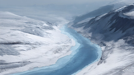 Gentle Glacier Slope with Thin Blue Melt Stream